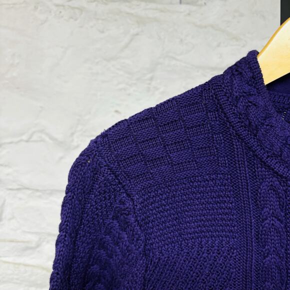 LL BEAN Sweater Womens M Button Up Cable Knit Cardigan Cotton Purple - Picture 3 of 6